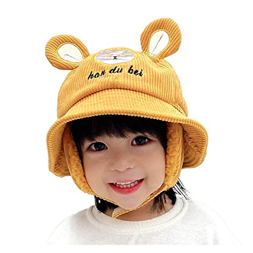 ZHANGYAN Sombreros y Gorras Sombrero de Pescador de Corduroy de Invierno para niños, con Orejeras de Pila Espesa inseparable, Sombrero de Personalidad Luminosa (Color : Yellow)