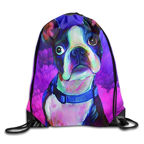 ZHIZIQIU Funny Boston Terrier Unisex Drawstring Backpack Travel Sports Bag