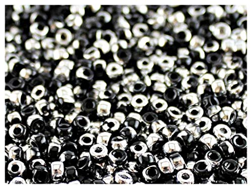 10 gr, 8/0 Rocailles Matubo - cilíndricas prensadas perlas de vidrio checas, cuentas de semillas de diámetro 3 mm, Jet Labrador (Black, half silver metallic)