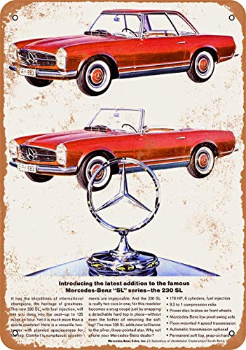 1964 Mercedes-Benz 230 SL Cartel de carteles de chapa vintage Placa de carteles de metal Pintura de hierro Decoración de pared retro 12 × 8 pulgadas