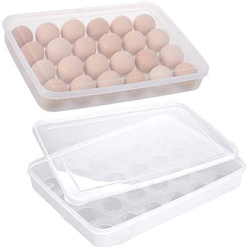 2 Piezas Caja Envase para Huevos, Cartón de Huevos Plástico, para la Nevera Caja con Tapa Huevera Plástico, Puede Contener 24