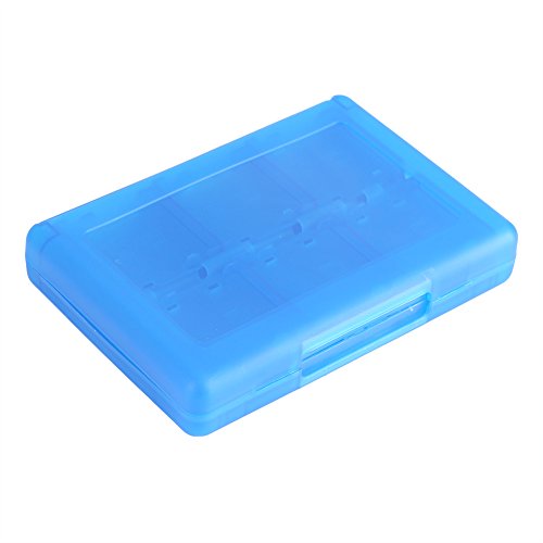 28 in 1 Games Estuche de plástico Anti-shock titular de almacenamiento Micro SD tarjeta de memoria funda para Nintendo 3DS DSL DSI LL(Azul)
