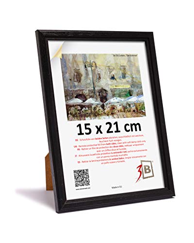 3B Marco de Fotos Jena - Negro - 15x21 cm (A5) - Marco de Madera, Foto, parojo y sobremesa con Vidrio de poliéster (lámina de plástico)