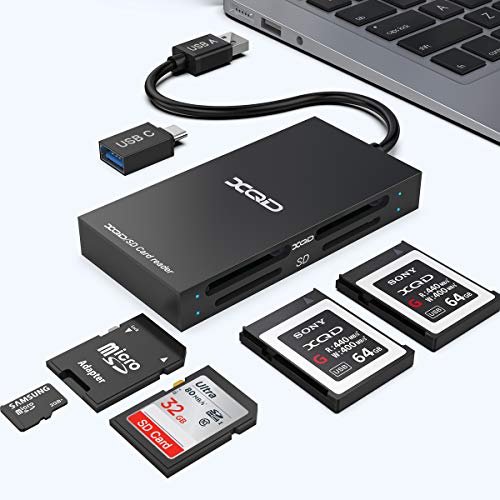 4 en 1 XQD SD TF Lector de tarjetas, USB 3.1 Tipo A Adaptador de tarjeta de memoria XQD Lectura y escritura de alta velocidad Serie Sony G/M, Lexar 2933x /1400x Tarjeta USB Mark XQD, Tarjeta SD y TF