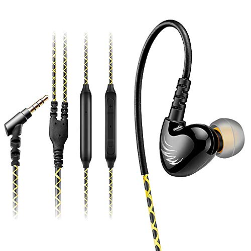 AGPTEK In-Ear Auriculares Deportivos con Micrófono, Control de Volumen, Resistente al Sudor y con Aislamiento de Ruido, 3.5mm Conector para Smartphones, PC, Negro