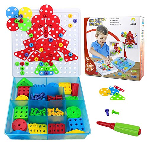 Akokie Herramientas de Juguete 2D Puzzles Construcciones para Niños 180 Piezas con Destornilladores Juguetes Montessori Juego Educativo de Regalo para Niños 3 4 5 años