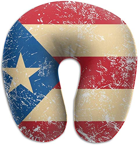 Almohada Cervical de Espuma viscoelástica con diseño de Bandera de Puerto Rico Retro en Forma de U, ergonómica, diseño Contorneado, Funda Lavable para avión, Tren, autobús, Oficina