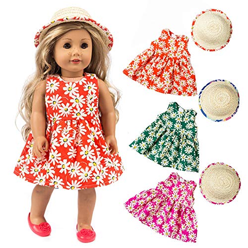 American Girls Doll Ropa - Conjunto de Vestido Floral + Sombrero para American Girl 18 Pulgadas - Muñecas Fashion y Accesorios Doll Ropa Set (Verde)