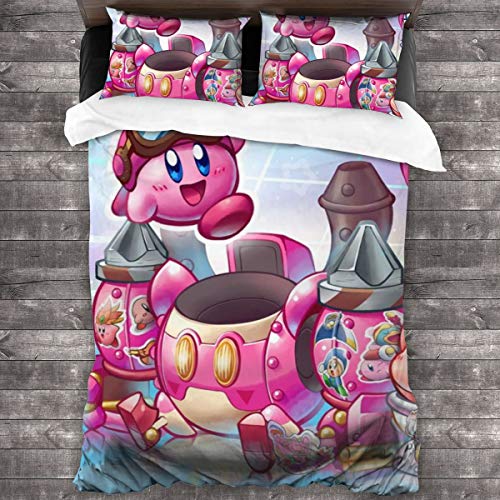 Anime Kirby Planet Robobot Super Smash Bros, juego de cama de 3 piezas, 86 x 70 en dos fundas de almohada y una funda de edredón