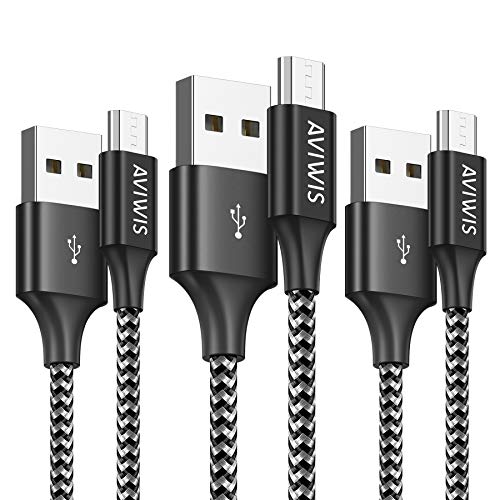AVIWIS Cable Micro USB [3Pack 2M] 3A Carga Rápida Cable Android Nylon Movil Cables Cargador Micro USB Compatible con Samsung Galaxy S7 S6 Edge S5 J7 J5 J3 A10 A6, Huawei, HTC, Xiaomi, Kindle -Negro