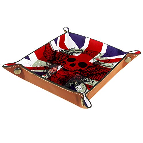 Bandeja de Valet, Organizador de Escritorio, Caja de Almacenamiento, Cuero, Bandera británica del Reino Unido, Bandeja de Calavera para Uso doméstico