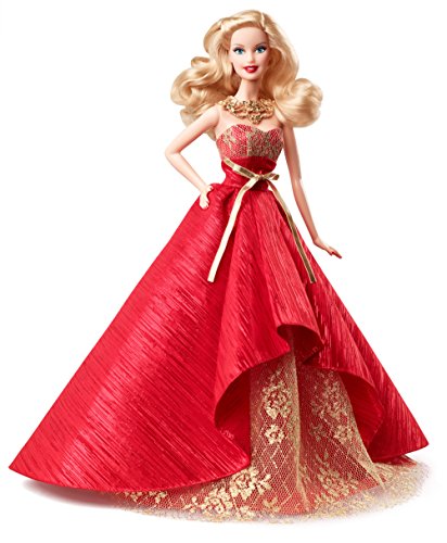 Barbie - Felices Fiestas, muñeco en Vestido, Color Rojo y Dorado (Mattel BDH13)