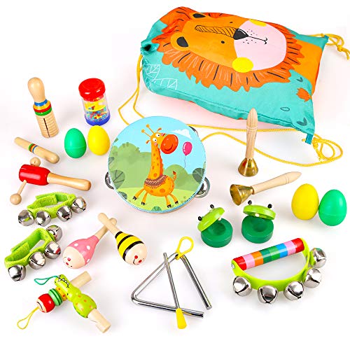 BeebeeRun Instrumentos Musicales para Infantil, 23PCS Juguetes Musicales para Bebes, Percusión Instrumentos con Bolsa de Almacenamiento Educativo Bebés Regalos para Niño y Niña 3 años +