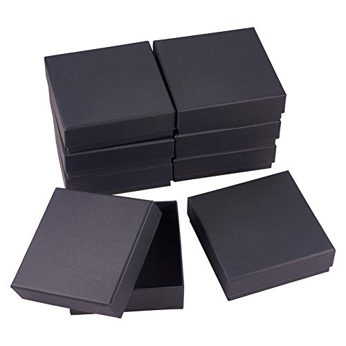 BENECREAT 8 Pack Caja Negra de Joya 12x12x4.2cm Caja Cuadrada de Cartón Craft con Almohadilla de Terciopelo Elegante para Presentación de Pulsera, Collar, Aretes