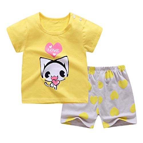 Berrywho Manga bebé de los Equipos del Verano Camisetas Cortas Cortos Animados Lindas para los niños Amarillo 90CM los niños Lindos de Ropa