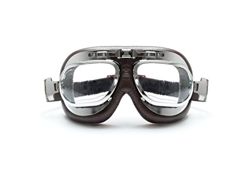 BERTONI Gafas Moto Mascara Vintage Aviadoras - Montura de Acero Cromado - Lentes Anti-Vaho Resistente a los Impactos (Marrón)