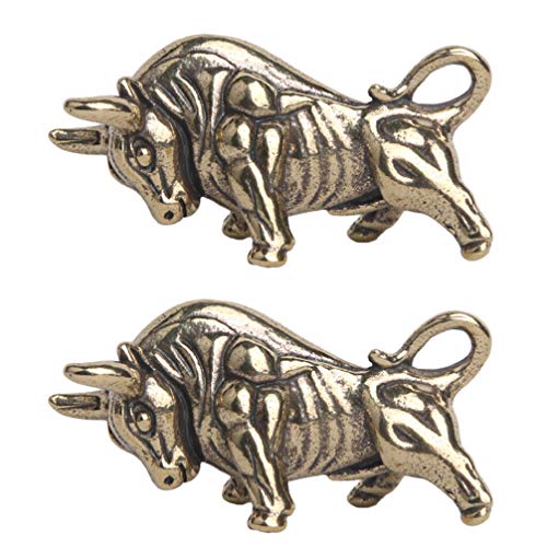 BESPORTBLE 2 figuras de latón con diseño de toro chino del zodiaco del buey, mascota de la suerte de vaca, Año Nuevo, primavera, regalo de Navidad o decoración de escritorio