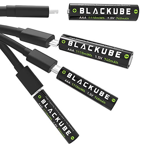 Blackube Pilas Recargable AAA Battery Litio 1110 mWh-1.5V,740mAh-Tiempo de Carga 1.1 Horas-Micro USB Charge-Sin Efecto Memoria-4*AAA (AAA-1110mWh)