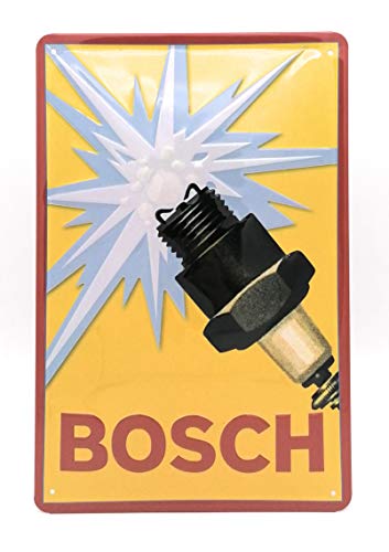 Bosch Bujía, cartel de chapa retro, cartel de tatuaje, cartel publicitario vintage de alta calidad, cartel para puerta, cartel de pared, cartel de garaje, decoración, 30 x 20 cm