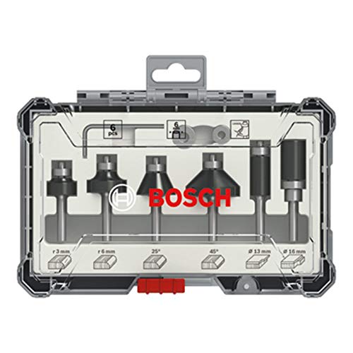 Bosch Professional 2607017468 Juego de 6 fresas para perfilar y recortar (para madera, para fresadoras con vástago de 6 mm), Color
