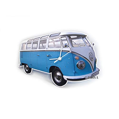 Brisa VW Collection - Volkswagen Furgoneta Hippie Bus T1 Van Reloj de Pared en Estilo Vintage de MDF, Cronómetro Decorativo sin Dígitos, Decoración de Cocina/Hogar/Oficina (Azul/Blanco)