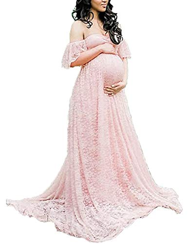 BUOYDM Mujer Vestido Embarazada de Fiesta Largos Foto Shoot Dress Fotográficas de Maternidad Apoyos De Fotografía (XL, Rosado)