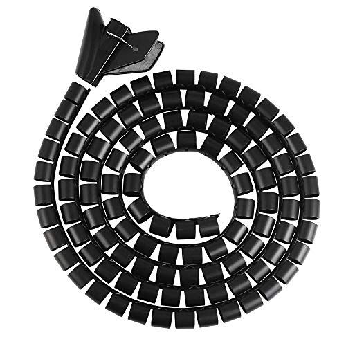 BUZIFU Organizador de Cables, Cubre Cables Negro con Clips de Guía, 2 Rollos, 6 Metros, Recoge Cables, Diámetro 13-17 mm, para Organizar y Ocultar Varios Cables, para Evitar La Masticación de Mascotas