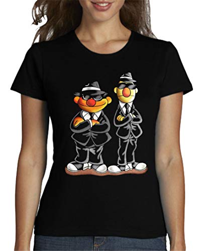 Camiseta de Mujer Divertidas Funny Graciosa Barrio Sesamo EPI Y BLAS Men in Black 085 M