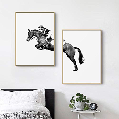 Carteles e impresiones en lienzo de carreras de caballos en blanco y negro, pintura artística, arte de pared, imagen Decoraciónativa, Decoraciónación del hogar de estilo nórdico, 60x80cmx2 sin marco