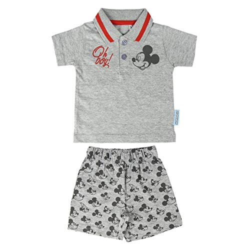 Cerdá Conjunto Bebe Niño Verano de Mickey Mouse Disney - 3 Meses - Polo + Pantalon de Algodon Juego Cortos, Gris, Unisex bebé