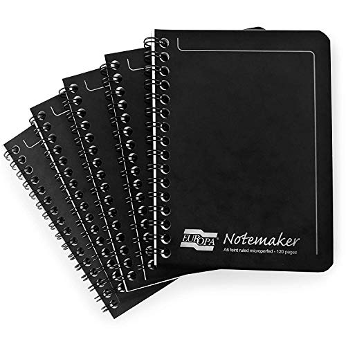 Clairefontaine Europa Cuaderno de Notas Espiral Cuaderno - A6-90gsm-120 Páginas - Negro Cubierta - Paquete de 10