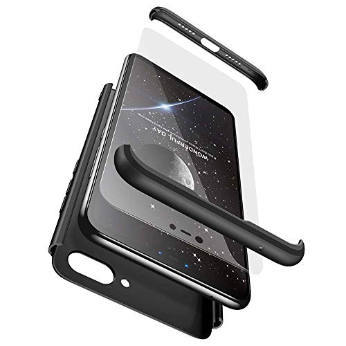 cmdkd Funda Compatible con Xiaomi Mi 8 Lite,Case Bumper 3 en 1 Estructura 360 Grados Integral para Ambas Caras Hard Skin Carcasa + Cristal Templado.Negro