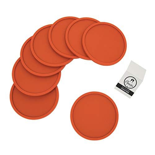 Coastee Posavasos de silicona, 8 unidades, color naranja, juego de posavasos para bar, salón, cocina