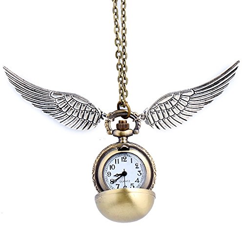 Collar con diseños de alas con bola dorada y reloj bronce antiguo