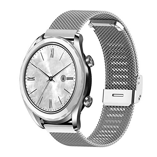 Correa Compatible con Huawei Watch GT/GT2 42mm/Honor Magic Watch 2 42mm/Samsung Galaxy Watch 42mm/Galaxy Watch Active 2 Correa Malla Metal Banda de Repuesto para Hombre/Mujer (20mm, Plata)