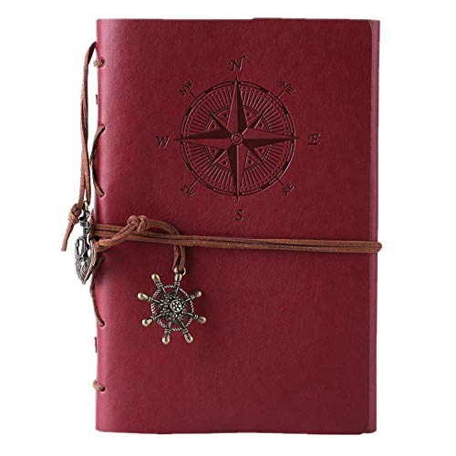 Cuaderno de piel Maleden, rellenable, hojas en blanco. , color rojo vino