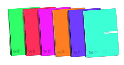 Cuadernos Folio(A4) Enri. Pack de 5 unidades. Tapa plástico. 80 Hojas cuadrícula Pauta 1 línea. Colores aleatorios