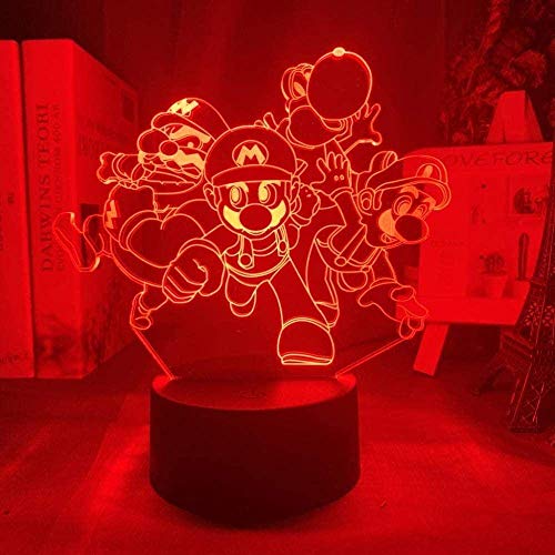 Dalovy Festival Lámpara de Ilusión 3D Juego de Luz Nocturna Led Super Mario Bros Y Yoshi para la Decoración de la Habitación de Los Niños Sensor Remoto Táctil Brillo Lámpara de Sueño para Niños Mario