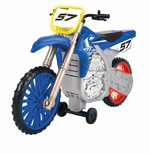 Dickie Toys Yamaha YZ Wheelie Raiders-Moto de Juguete motorizada de 26 cm con función de Rueda y Avance-Motocross, luz y Sonido-Incluye Pilas, Color Azul, (203764014)