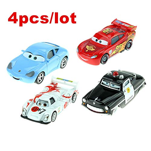 Disney 4pcs/Lot Disney Pixar Cars Lightning Mcqueen Sally Police Sherif Diecast Metal Toy Car Model 1:55 Loose Alloy Car Toys 4pcs Lot