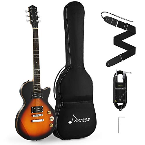 Donner Guitarra Eléctrica Tamaño Completo 39 Pulgadas con Bolsa, Correa, Cable (Sunburst, DLP-124S)