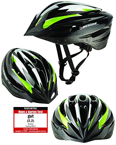 Dunlop HB13 - Casco de ciclismo para mujeres, hombres y niños, interior de poliestireno expandido, visera desmontable, casco de ciclismo urbano ligero con cierre rápido, color verde, tamaño L(58-61cm)