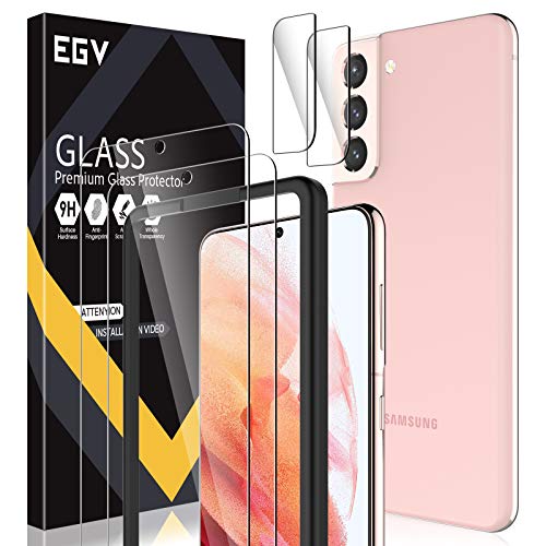 EGV Compatibile con Samsung Galaxy S21 Protector de Pantalla,2 Pack Cristal Templado e 2 Pack Protector de Lente de Cámara