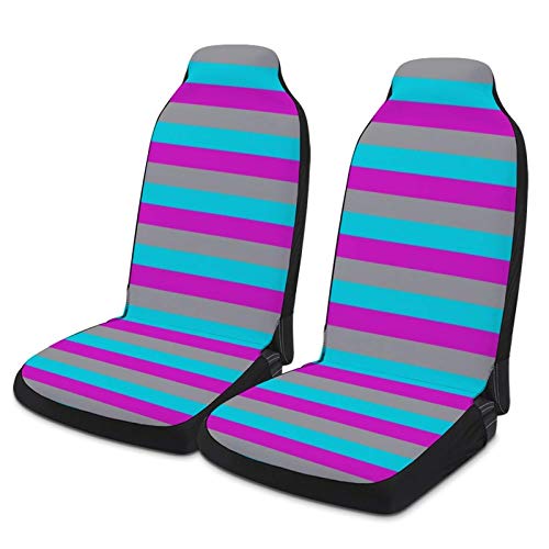 erjing Car Seat Cover Magenta Grey and Teal Stripes Universal Fit Car Seat Covers, 2pc Auto Front Drive Seats Protector Compatible Fits for Most Car SUV Sedan Truck Van