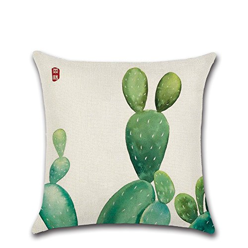 Excelsio Cactus Series - Funda de cojín con diseño de cactus color verde para sofá, cama, salón, dormitorio, como decoración del hogar, tamaño cuadrado, de algodón y lino, mide 45 x 45 cm