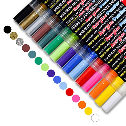 FAGORY Rotuladores Metálicos - 15 colores Rock Paint Kit Bolígrafos para hacer tarjetas, álbumes de recortes, álbum de fotos DIY, plástico, vidrio, piedra, ropa y cerámica, punta extrafina de 0,7 mm