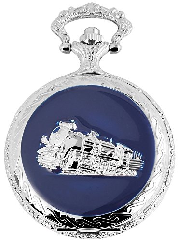 Fame Analog Reloj de bolsillo con cadena de metal y cierre de gancho Tren Locomotora 480822000033 Plata coloreado Chasis tamaño 47 mm x 16 mm con esfera de color blanco y cristal mineral.