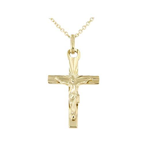 forme di Lucchetta Collar con pequeño colgante Jesu Cristo crucifijo de oro amarillo de 9 quilates - 45 cm - Fabricado en Italia Certificado, CR1273-FZ25