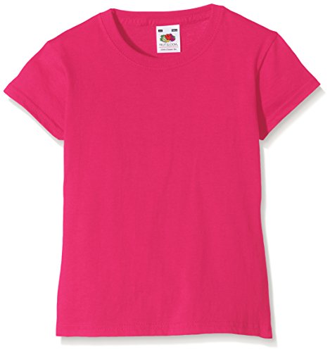 Fruit of the Loom - SS079 - Camiseta de manga corta con cuello redondo para niñas Rosa Rosa (Fuschia 57) 14 años