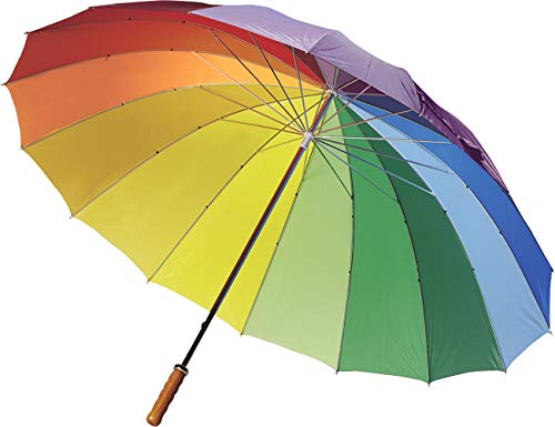 FUN FAN LINE – Paraguas Manual de 16 Paneles Multicolor ‍ en Nylon, puño Recto de Madera, caña y Varillas de Metal para Mayor Resistencia Ideal para Mujer, Gay, LGBT